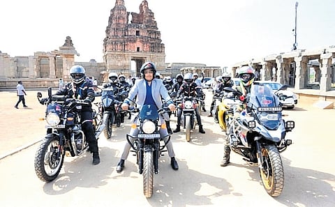 The bikers from Bengaluru arrive in Hampi for the Utsav on Friday 