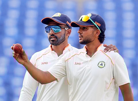 Harsh Dubey (R) picked up three wickets on Day 3 against Kerala on Friday