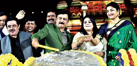 Minister Zameer Ahmed Khan and actors Ramesh Aravind, Pooja Gandhi and Prema inaugurate Hampi Utsav on Friday 