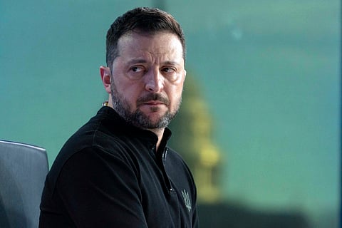 Ukraine's President Volodymyr Zelenskyy pauses during a interview with Bret Baier during a taping of FOX News Channel's Special Report with Bret Baier in Washington, Friday, Feb. 28, 2025.