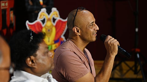 Actor Kishore Kumar speaks at a press conference at BIFFes 