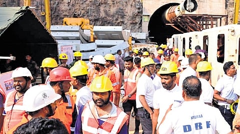 Rescue operations continue at SLBC on Monday.