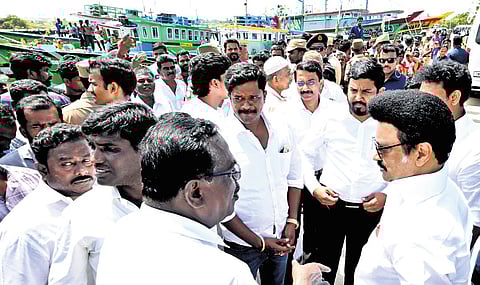 CM MK Stalin interacting with fishermen in Nagapattinam on Monday