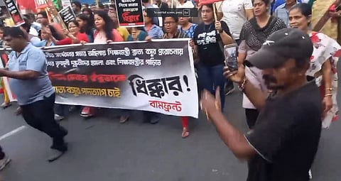 Protest marches by Left parties in Kolkata demanding the resignation of Education Minister Bratya Basu.