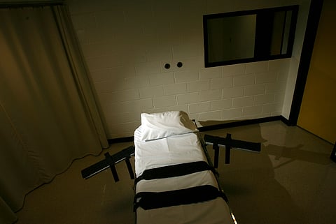 The gurney used for lethal injections sits in a small cinder block building at the Georgia Diagnostic and Classification Prison in Jackson, Atlanta