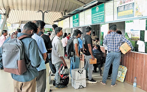 People at the KSRTC parcel service counter at Vyttila hub on Monday 