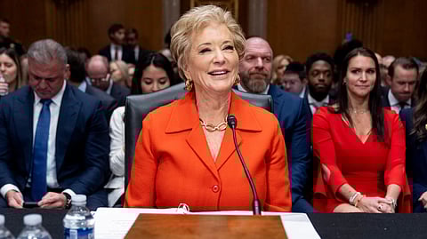 In this photo from Feb. 13, 2025, Linda McMahon, US President Donald Trump's nominee for Secretary of Education, arrives for a hearing of the Health, Education, and Labor Committee on her nomination in Washington.