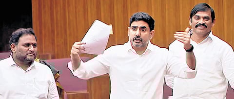 HRD Minister Nara Lokesh during a debate wth YSRCP MLCs in the Council