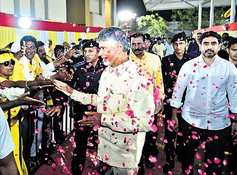 TDP supremo and CM N Chandrababu Naidu, along with the party leaders participated in the celebrations following the party candidates winning as MLCs from both the Graduates’ Constituencies.