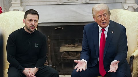 President Donald Trump, right, meets with Ukrainian President Volodymyr Zelenskyy in the Oval Office at the White House.