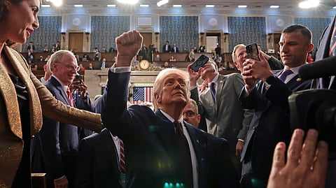In this photo from March 4, 2025, US President Donald Trump leaves the chamber after addressing a joint session of Congress at the Capitol in Washington.