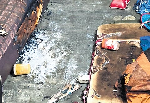 The fire ignited when Shanthi turned on the stove, igniting leaked gas.