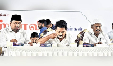 Deputy CM at the Iftar feast organised by TN Waqf Board in Chennai.