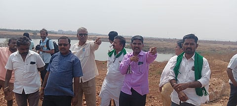 Koppal Janandolana Samiti members near Basapur Lake on March 5, 2025.