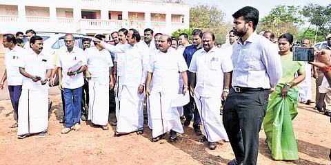 Ministers Govi Chezhiaan and S Muthusamy, during their visit to Chikkaiah Naicker College at Veerappanchatram in Erode on Thursday 