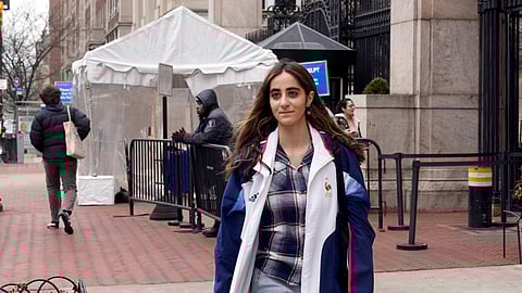 Maryam Alwan, who was arrested and suspended after her arrest at the "Gaza Solidarity Encampment" in 2024 at New York's Columbia University in 2024, is photographed outside the campus, Wednesday, March 5, 2025.