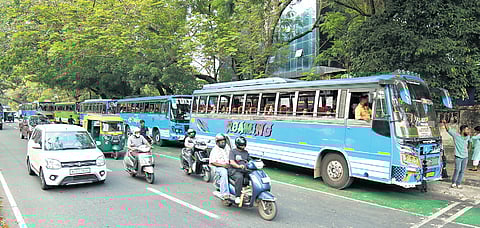 Buses plying in Vypeen region stationed at High Court Junction