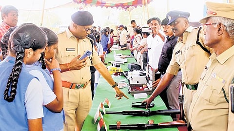 Officers interacted with students from various schools and colleges, explaining safety measures and emergency contact numbers.
