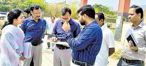 Officials inspecting Bakkanapalem land for the sports complex 