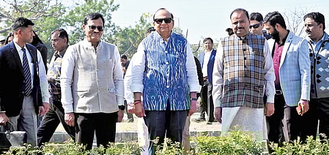 L-G Saxena during the Amrut Biodiversity Park’s inauguration on Friday