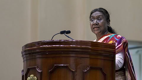 President Droupadi Murmu speaks during the inaugural session of national level conference on 'Nari Shakti Se Viksit Bharat' on the International Women's Day.