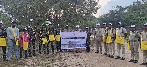 Forest department personnel, researchers and students participating in the annual bird estimate in Point Calimere on Saturday.