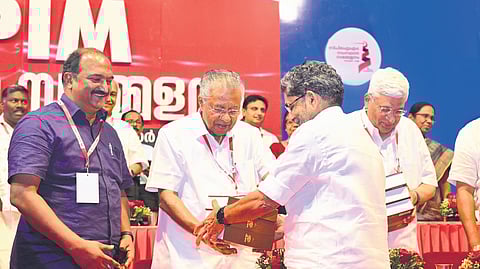 A Kollam district committee representative presented the book, 'Kollam: History, Culture and Politics', prepared by NS Study and Research Centre to Chief Minister Pinarayi Vijayan at the venue of the CPM state conference on Friday.