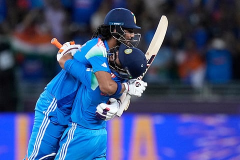 India's KL Rahul and Ravinda Jadeja celebrate after winning the Champions Trophy