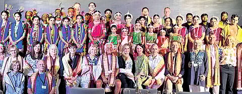 The tourists being accorded a traditional welcome in Bhubaneswar