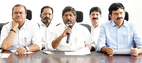 Deputy Chief Minister and Finance Minister Mallu Bhatti Vikramarka addressing a press meet in Hyderabad