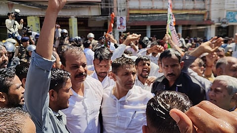 The incident occurred when the overcrowded stage at the state Kisan Congress protest rally near Rangmahal Square gave way.