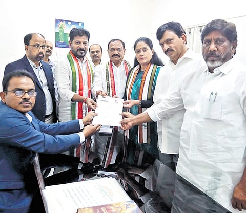 Congress MLC candidate Vijayashanti files her nomination in the presence of  Chief Minister A Revanth Reddy & Deputy CM Mallu Bhatti Vikramarka on Monday