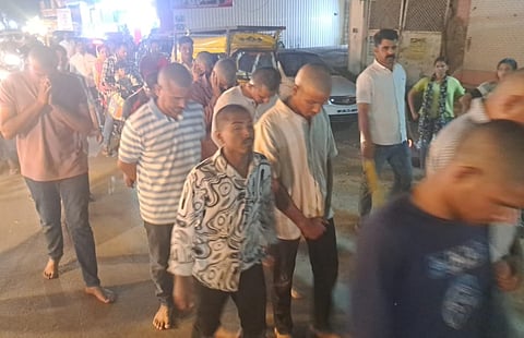 The tonsured youth publicly paraded on the road in Dewas city