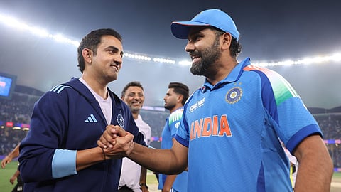 Head coach Gautam Gambhir & Rohit Sharma after the Champions Trophy win