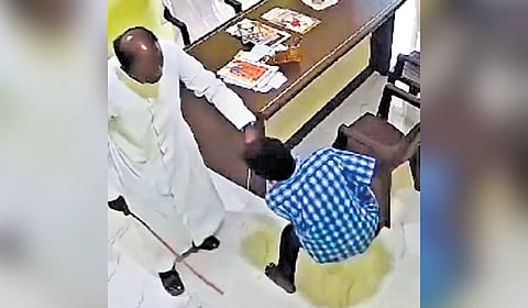 Footage of the school principal caning the student.