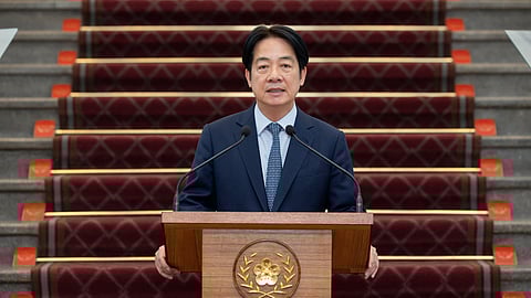 Taiwan President Lai Ching-te delivering a speech about the reaction of the government toward Chinese infiltration in Taipei, March 13, 2025.
