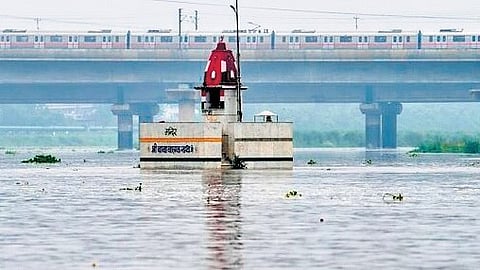 A view of the polluted Yamuna River