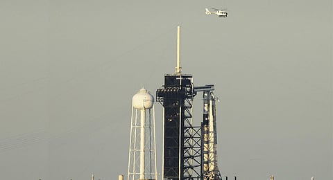 A SpaceX Falcon 9 rocket with a crew of four aboard the Crew Dragon spacecraft scrubbed prior to liftoff for a mission to the International Space Station from pad 39A at the Kennedy Space Center in Cape Canaveral, Fla., Wednesday, March 12, 2025.