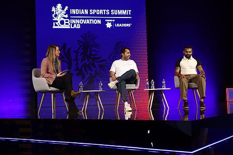 PR Sreejesh (R) speaking at the RCB summit
