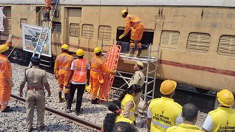 South Central Railway and National Disaster Response Force conducts joint mock drill on train accident at Bolarum Railway Station on Wednesday.