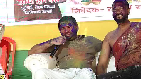 Rashtriya Janata Dal (RJD) leader Tej Pratap Yadav at the holi party