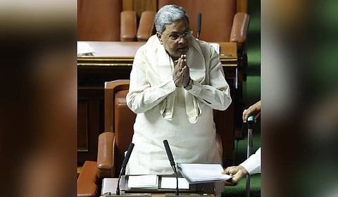 CM Siddaramaiaha arriving during the Assembly Session at Vidhana Soudha, in Bengaluru on Friday.