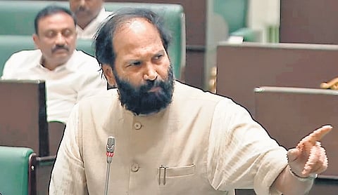 Irrigation Minister N Uttam Kumar Reddy addressing the Assembly.