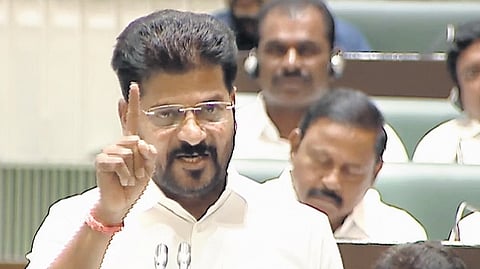Chief Minister A Revanth Reddy addressing the Legislative Assembly on Saturday.