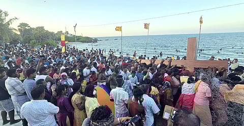 People offering prayer in Katchatheevu St.Antony's shrine church festival last year.