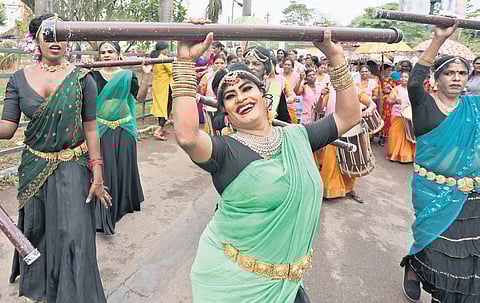 Transgender persons take part in the proclamation rally of ‘Varnapakittu’ in Thiruvananthapuram on Sunday 