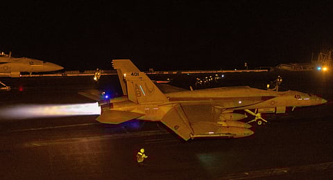 This handout image released by US Central Command (CENTCOM) via X shows CENTCOM forces launching an operation against Huthi targets across Yemen, on March 15, 2025.