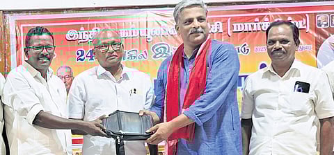 AIKS general secretary Vijoo Krishnan during a CPM event in Thanjavur
