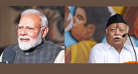 Prime Minister Narendra Modi and Sarsanghchalak Mohan Bhagwat.