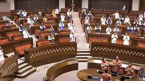 Members in the Rajya Sabha during a session of Parliament, in New Delhi.